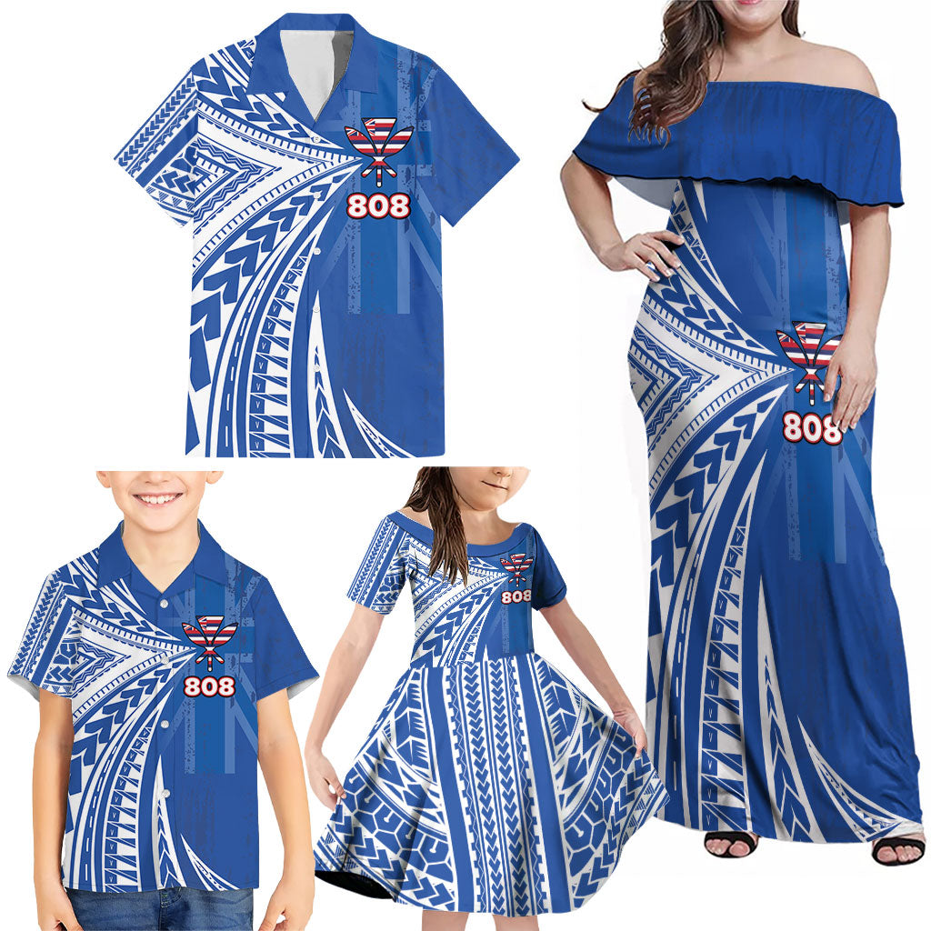 Personalised Hawaii 808 Family Matching Off Shoulder Maxi Dress and Hawaiian Shirt Unique Style LT05 - Polynesian Pride