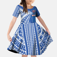 Personalised Hawaii 808 Family Matching Off Shoulder Short Dress and Hawaiian Shirt Unique Style LT05 Daughter's Dress Blue - Polynesian Pride
