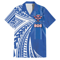 Personalised Hawaii 808 Family Matching Short Sleeve Bodycon Dress and Hawaiian Shirt Unique Style LT05 Dad's Shirt - Short Sleeve Blue - Polynesian Pride