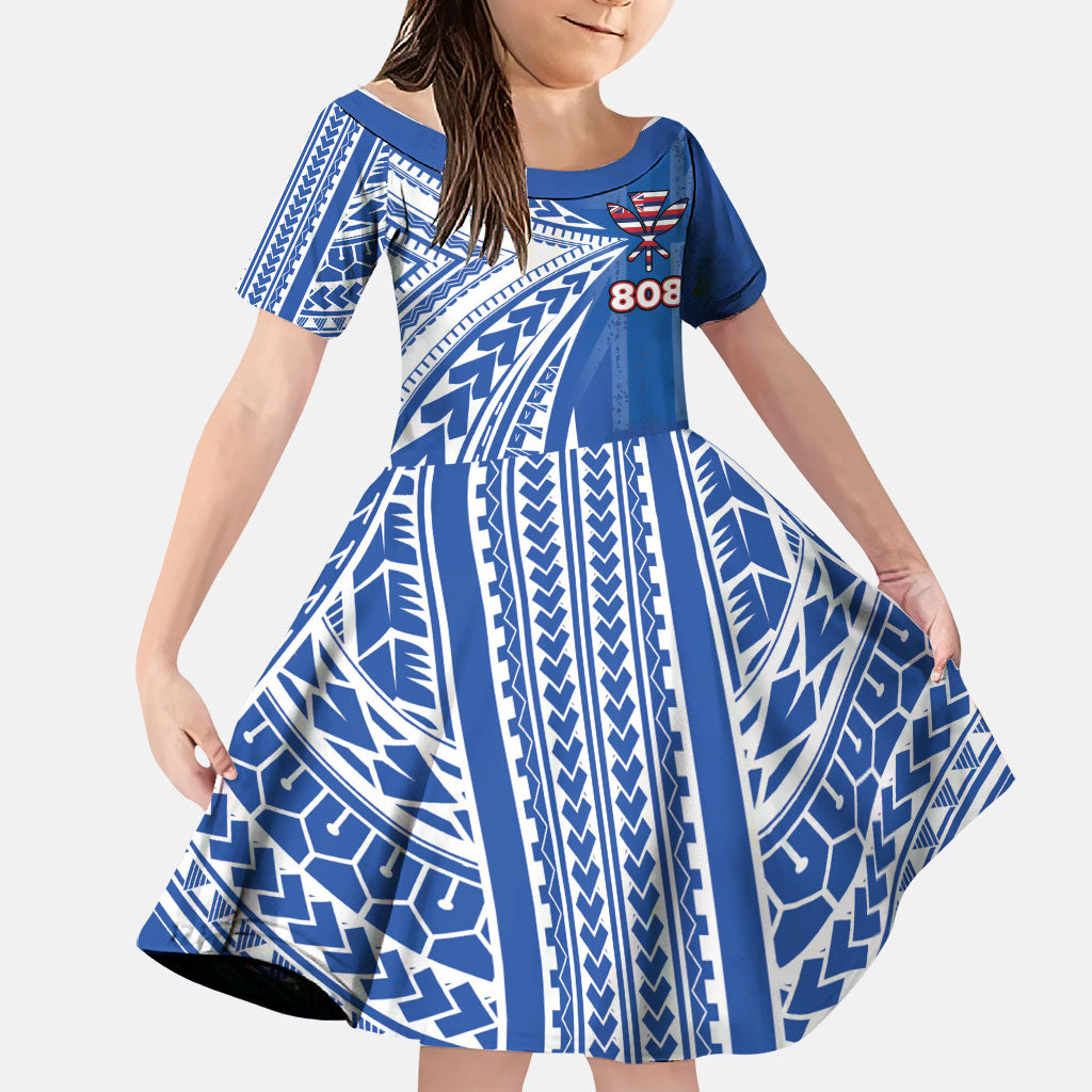 Personalised Hawaii 808 Family Matching Summer Maxi Dress and Hawaiian Shirt Unique Style LT05 Daughter's Dress Blue - Polynesian Pride