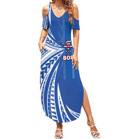 Personalised Hawaii 808 Family Matching Summer Maxi Dress and Hawaiian Shirt Unique Style LT05 Mom's Dress Blue - Polynesian Pride