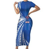 Personalised Hawaii 808 Short Sleeve Bodycon Dress Unique Style LT05 Long Dress Blue - Polynesian Pride
