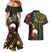 Vanuatu And Australia Aboriginal Couples Matching Mermaid Dress and Hawaiian Shirt Iguana And Kangaroo Together LT05 - Polynesian Pride
