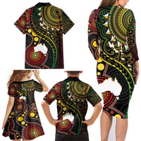Vanuatu And Australia Aboriginal Family Matching Long Sleeve Bodycon Dress and Hawaiian Shirt Iguana And Kangaroo Together LT05 - Polynesian Pride