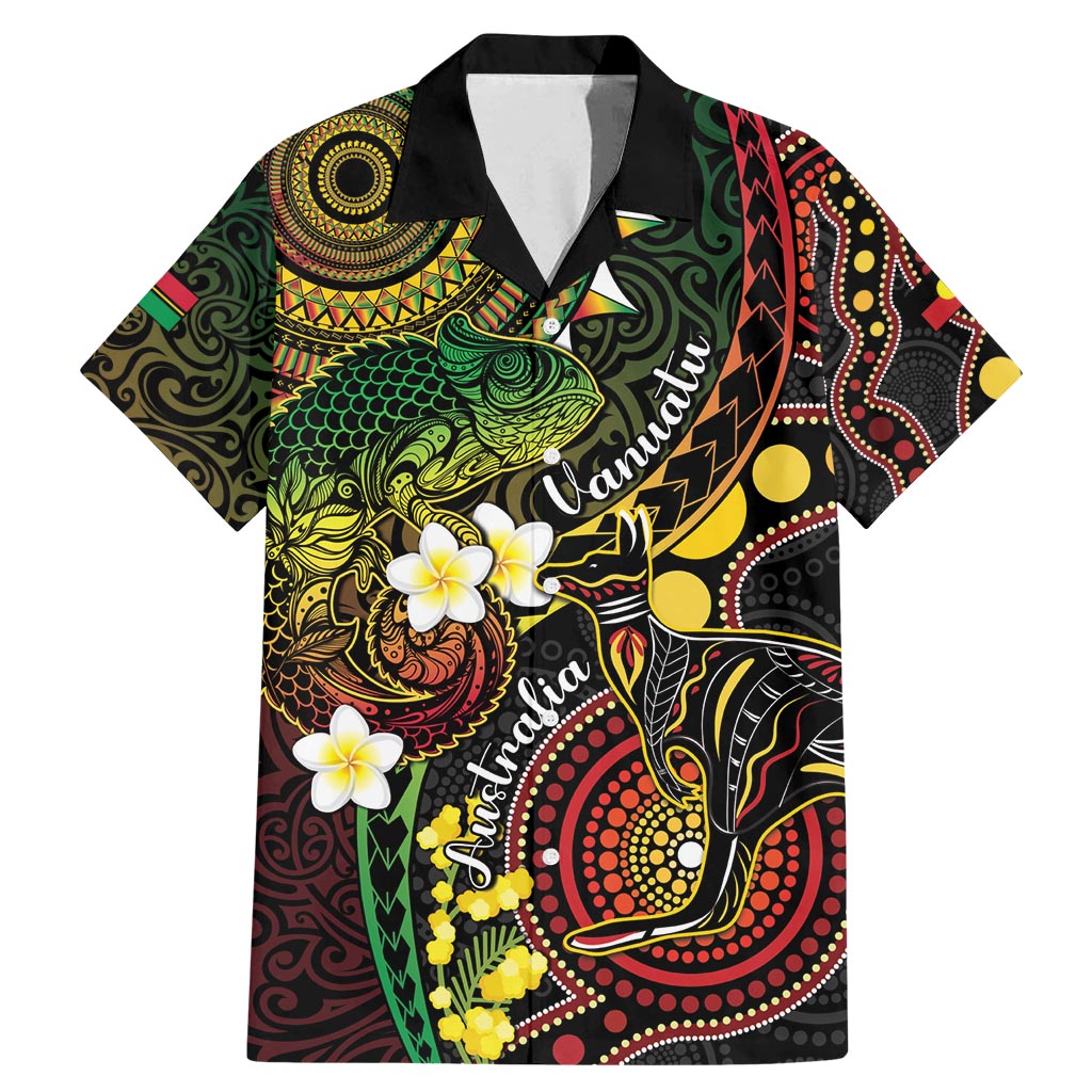 Vanuatu And Australia Aboriginal Family Matching Mermaid Dress and Hawaiian Shirt Iguana And Kangaroo Together LT05 Dad's Shirt - Short Sleeve Black - Polynesian Pride