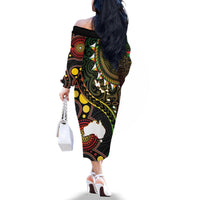 Vanuatu And Australia Aboriginal Family Matching Off The Shoulder Long Sleeve Dress and Hawaiian Shirt Iguana And Kangaroo Together LT05 - Polynesian Pride