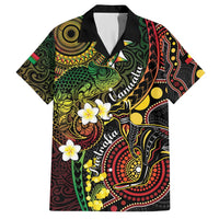 Vanuatu And Australia Aboriginal Family Matching Off Shoulder Maxi Dress and Hawaiian Shirt Iguana And Kangaroo Together LT05 Dad's Shirt - Short Sleeve Black - Polynesian Pride