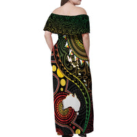 Vanuatu And Australia Aboriginal Family Matching Off Shoulder Maxi Dress and Hawaiian Shirt Iguana And Kangaroo Together LT05 - Polynesian Pride