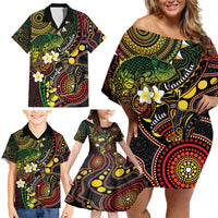 Vanuatu And Australia Aboriginal Family Matching Off Shoulder Short Dress and Hawaiian Shirt Iguana And Kangaroo Together LT05 - Polynesian Pride