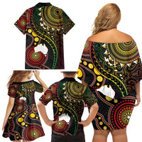 Vanuatu And Australia Aboriginal Family Matching Off Shoulder Short Dress and Hawaiian Shirt Iguana And Kangaroo Together LT05 - Polynesian Pride