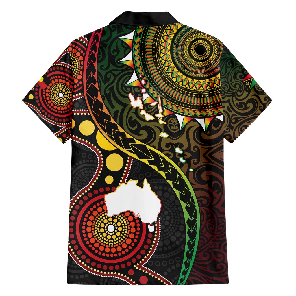 Vanuatu And Australia Aboriginal Family Matching Off Shoulder Short Dress and Hawaiian Shirt Iguana And Kangaroo Together LT05 - Polynesian Pride