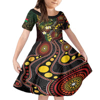 Vanuatu And Australia Aboriginal Family Matching Puletasi and Hawaiian Shirt Iguana And Kangaroo Together LT05 Daughter's Dress Black - Polynesian Pride