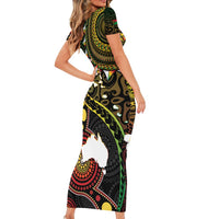 Vanuatu And Australia Aboriginal Family Matching Short Sleeve Bodycon Dress and Hawaiian Shirt Iguana And Kangaroo Together LT05 - Polynesian Pride