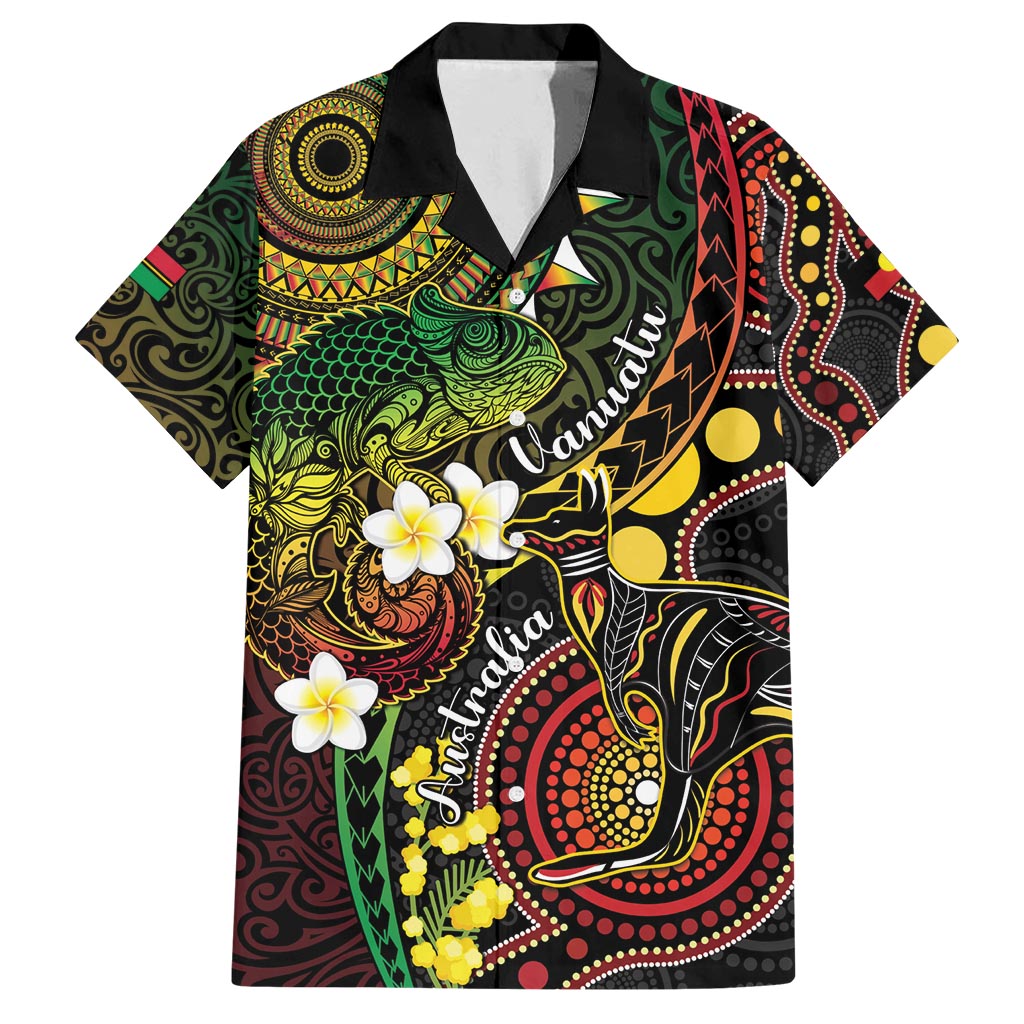 Vanuatu And Australia Aboriginal Family Matching Summer Maxi Dress and Hawaiian Shirt Iguana And Kangaroo Together LT05 Dad's Shirt - Short Sleeve Black - Polynesian Pride
