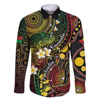 Vanuatu And Australia Aboriginal Family Matching Summer Maxi Dress and Hawaiian Shirt Iguana And Kangaroo Together LT05 Dad's Shirt - Long Sleeve Black - Polynesian Pride