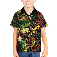 Vanuatu And Australia Aboriginal Family Matching Summer Maxi Dress and Hawaiian Shirt Iguana And Kangaroo Together LT05 Son's Shirt Black - Polynesian Pride