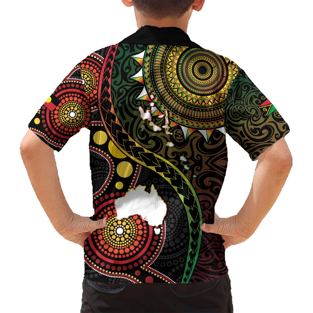 Vanuatu And Australia Aboriginal Family Matching Tank Maxi Dress and Hawaiian Shirt Iguana And Kangaroo Together LT05 - Polynesian Pride