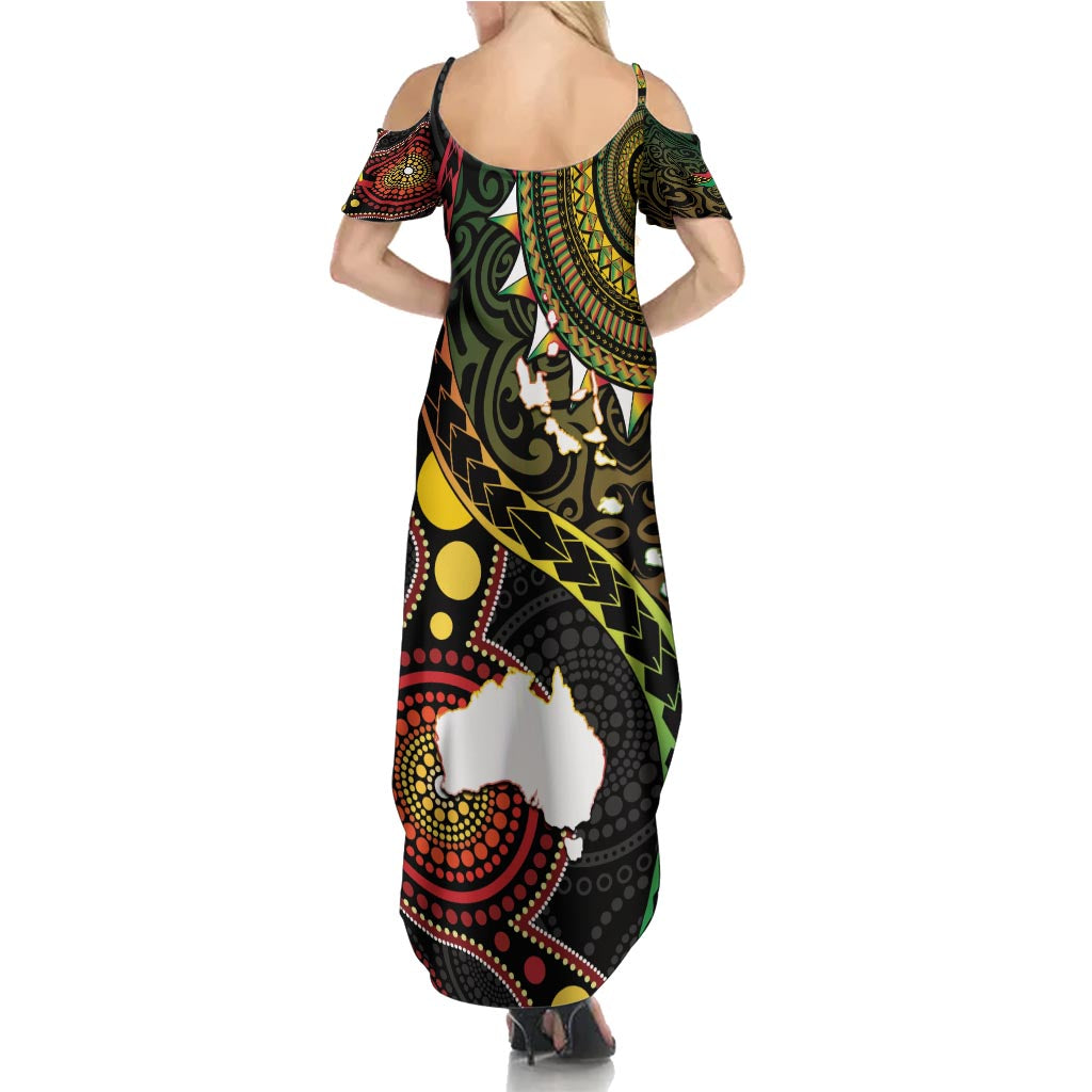 Vanuatu And Australia Aboriginal Summer Maxi Dress Iguana And Kangaroo Together