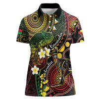 Vanuatu And Australia Aboriginal Women Polo Shirt Iguana And Kangaroo Together