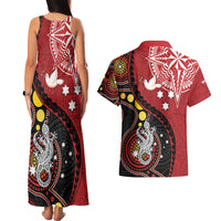 Tonga Ngatu And Australia Aboriginal Couples Matching Tank Maxi Dress and Hawaiian Shirt Tongan Dove And Kangaroo Together LT05 - Polynesian Pride