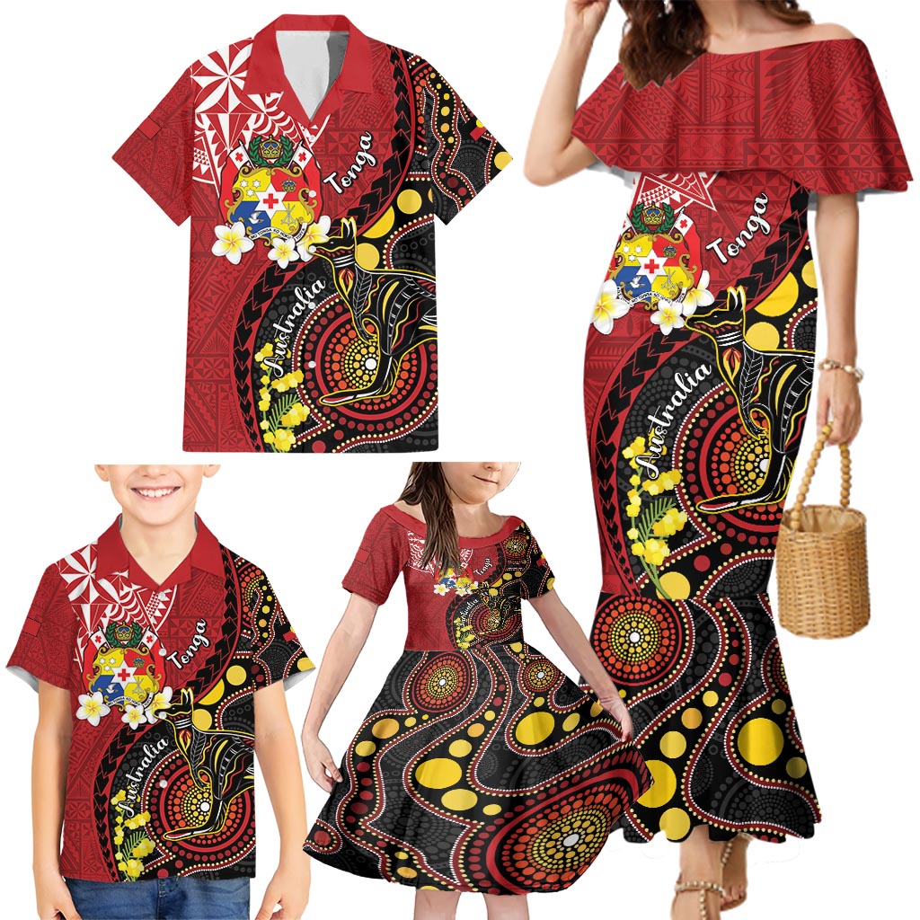 Tonga Ngatu And Australia Aboriginal Family Matching Mermaid Dress and Hawaiian Shirt Tongan Dove And Kangaroo Together LT05 - Polynesian Pride
