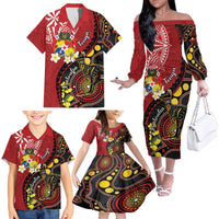 Tonga Ngatu And Australia Aboriginal Family Matching Off The Shoulder Long Sleeve Dress and Hawaiian Shirt Tongan Dove And Kangaroo Together LT05 - Polynesian Pride