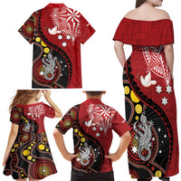 Tonga Ngatu And Australia Aboriginal Family Matching Off Shoulder Maxi Dress and Hawaiian Shirt Tongan Dove And Kangaroo Together LT05 - Polynesian Pride
