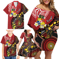Tonga Ngatu And Australia Aboriginal Family Matching Off Shoulder Short Dress and Hawaiian Shirt Tongan Dove And Kangaroo Together LT05 - Polynesian Pride