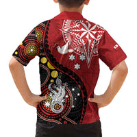 Tonga Ngatu And Australia Aboriginal Family Matching Puletasi and Hawaiian Shirt Tongan Dove And Kangaroo Together LT05 - Polynesian Pride
