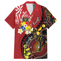 Tonga Ngatu And Australia Aboriginal Family Matching Short Sleeve Bodycon Dress and Hawaiian Shirt Tongan Dove And Kangaroo Together LT05 Dad's Shirt - Short Sleeve Red - Polynesian Pride
