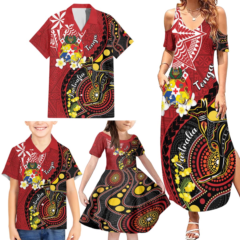 Tonga Ngatu And Australia Aboriginal Family Matching Summer Maxi Dress and Hawaiian Shirt Tongan Dove And Kangaroo Together LT05 - Polynesian Pride
