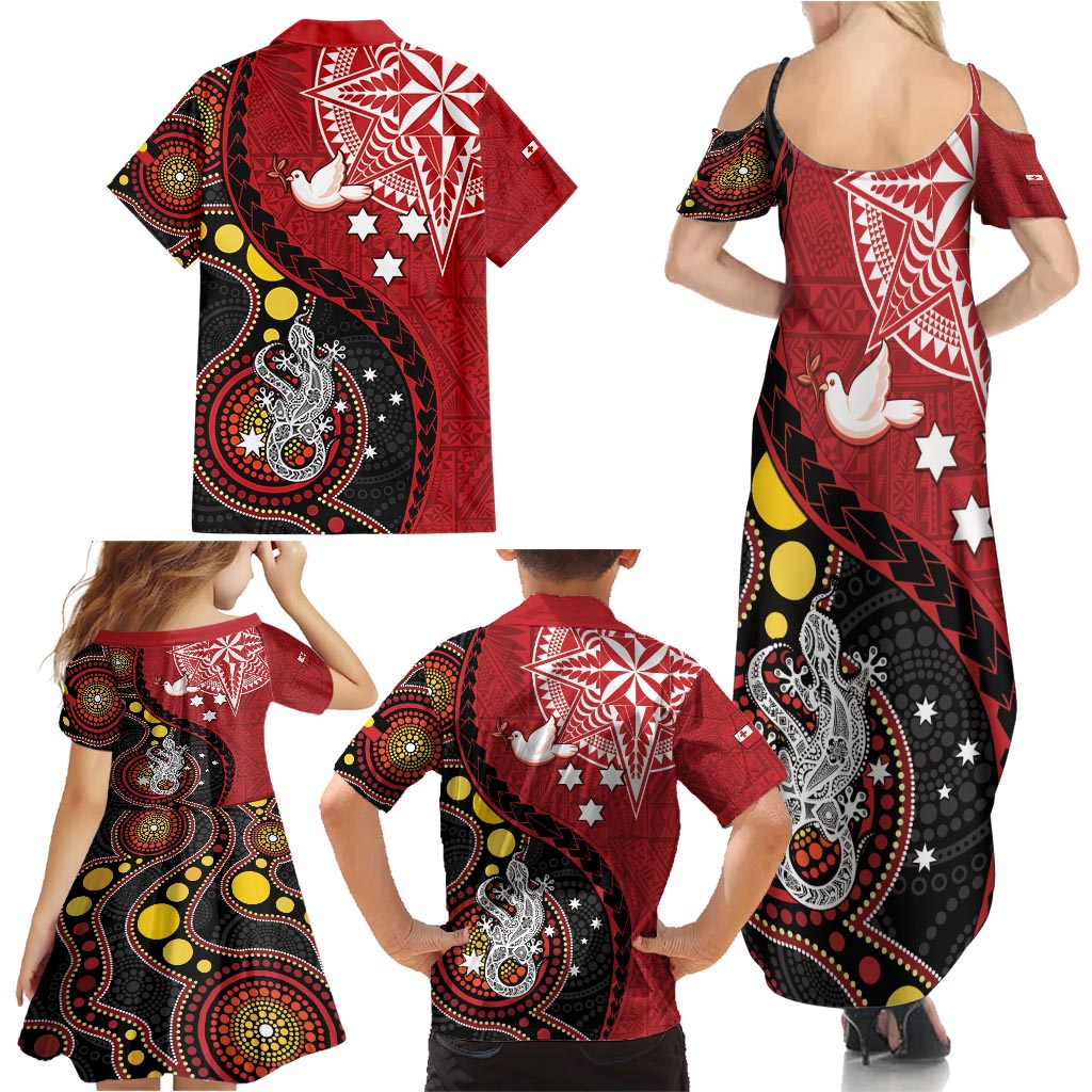 Tonga Ngatu And Australia Aboriginal Family Matching Summer Maxi Dress and Hawaiian Shirt Tongan Dove And Kangaroo Together LT05 - Polynesian Pride