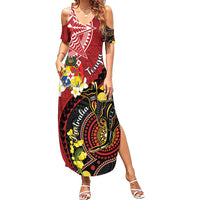 Tonga Ngatu And Australia Aboriginal Family Matching Summer Maxi Dress and Hawaiian Shirt Tongan Dove And Kangaroo Together LT05 Mom's Dress Red - Polynesian Pride