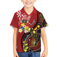Tonga Ngatu And Australia Aboriginal Family Matching Summer Maxi Dress and Hawaiian Shirt Tongan Dove And Kangaroo Together LT05 Son's Shirt Red - Polynesian Pride