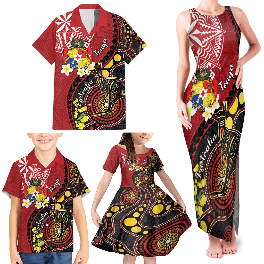 Tonga Ngatu And Australia Aboriginal Family Matching Tank Maxi Dress and Hawaiian Shirt Tongan Dove And Kangaroo Together LT05 - Polynesian Pride