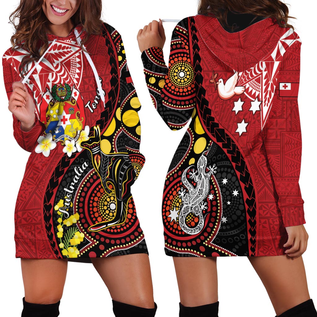Tonga Ngatu And Australia Aboriginal Hoodie Dress Tongan Dove And Kangaroo Together LT05 - Polynesian Pride