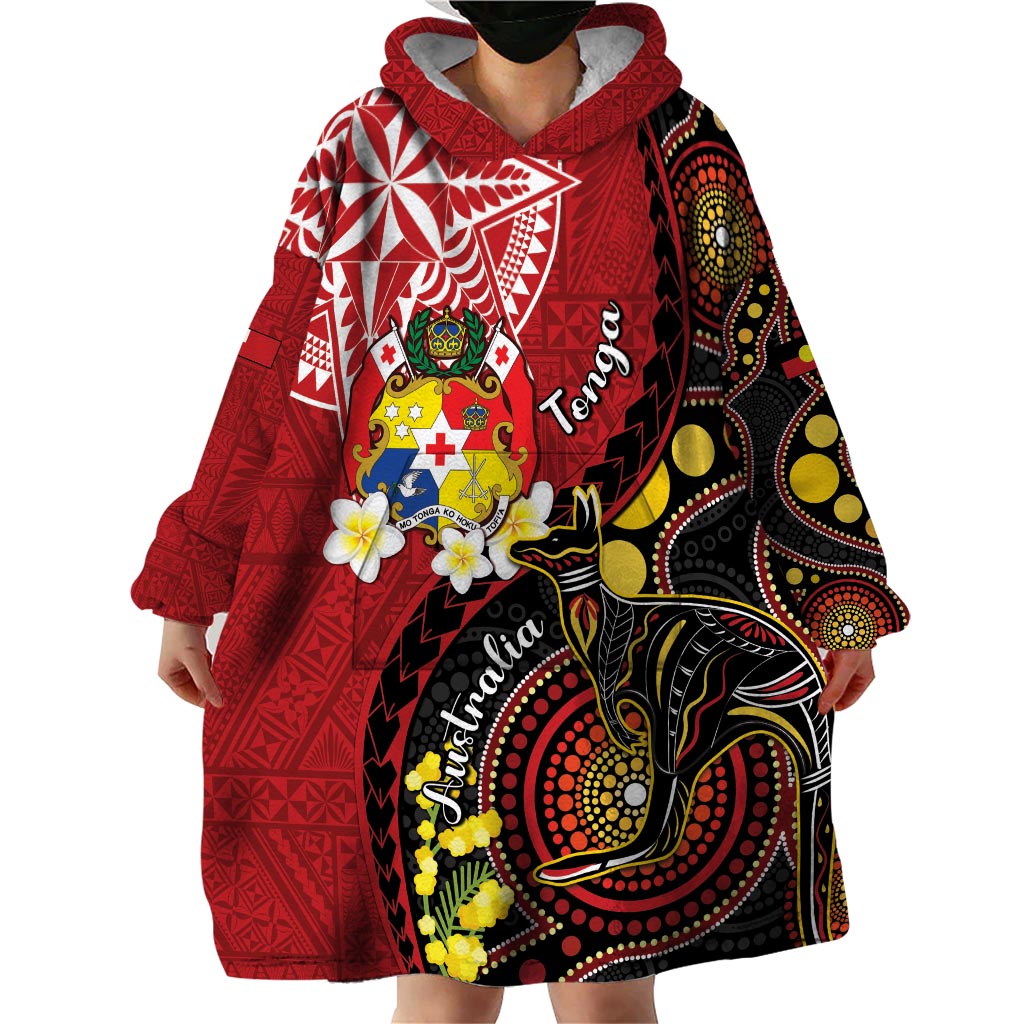 Tonga Ngatu And Australia Aboriginal Wearable Blanket Hoodie Tongan Dove And Kangaroo Together LT05 - Polynesian Pride