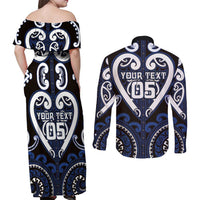 Custom Aotearoa Ngati Tuwharetoa Couples Matching Off Shoulder Maxi Dress and Long Sleeve Button Shirt Maori Tribal Pattern