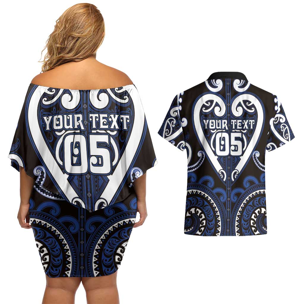 Custom Aotearoa Ngati Tuwharetoa Couples Matching Off Shoulder Short Dress and Hawaiian Shirt Maori Tribal Pattern LT05 - Polynesian Pride