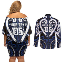 Custom Aotearoa Ngati Tuwharetoa Couples Matching Off Shoulder Short Dress and Long Sleeve Button Shirt Maori Tribal Pattern