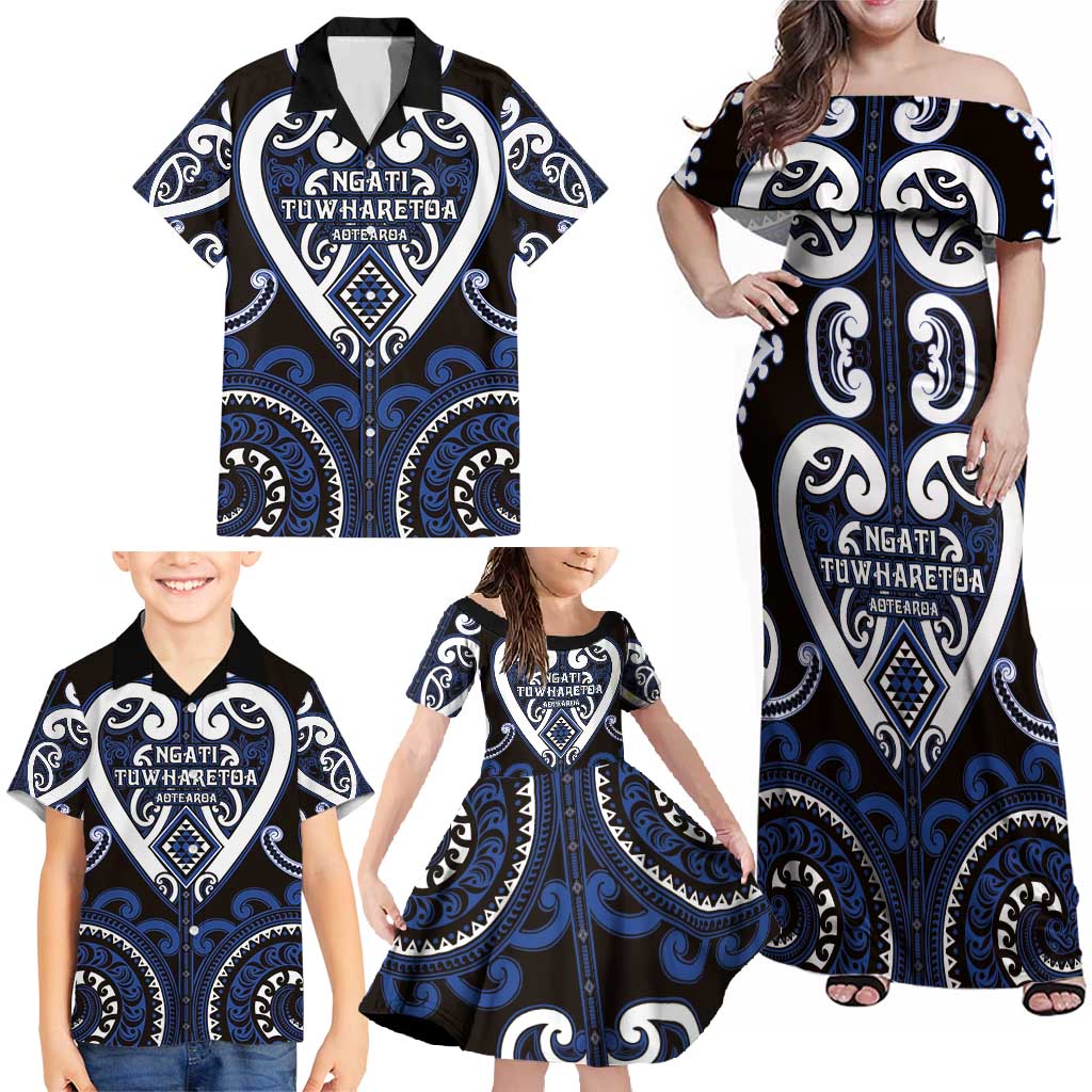 Custom Aotearoa Ngati Tuwharetoa Family Matching Off Shoulder Maxi Dress and Hawaiian Shirt Maori Tribal Pattern LT05 - Polynesian Pride