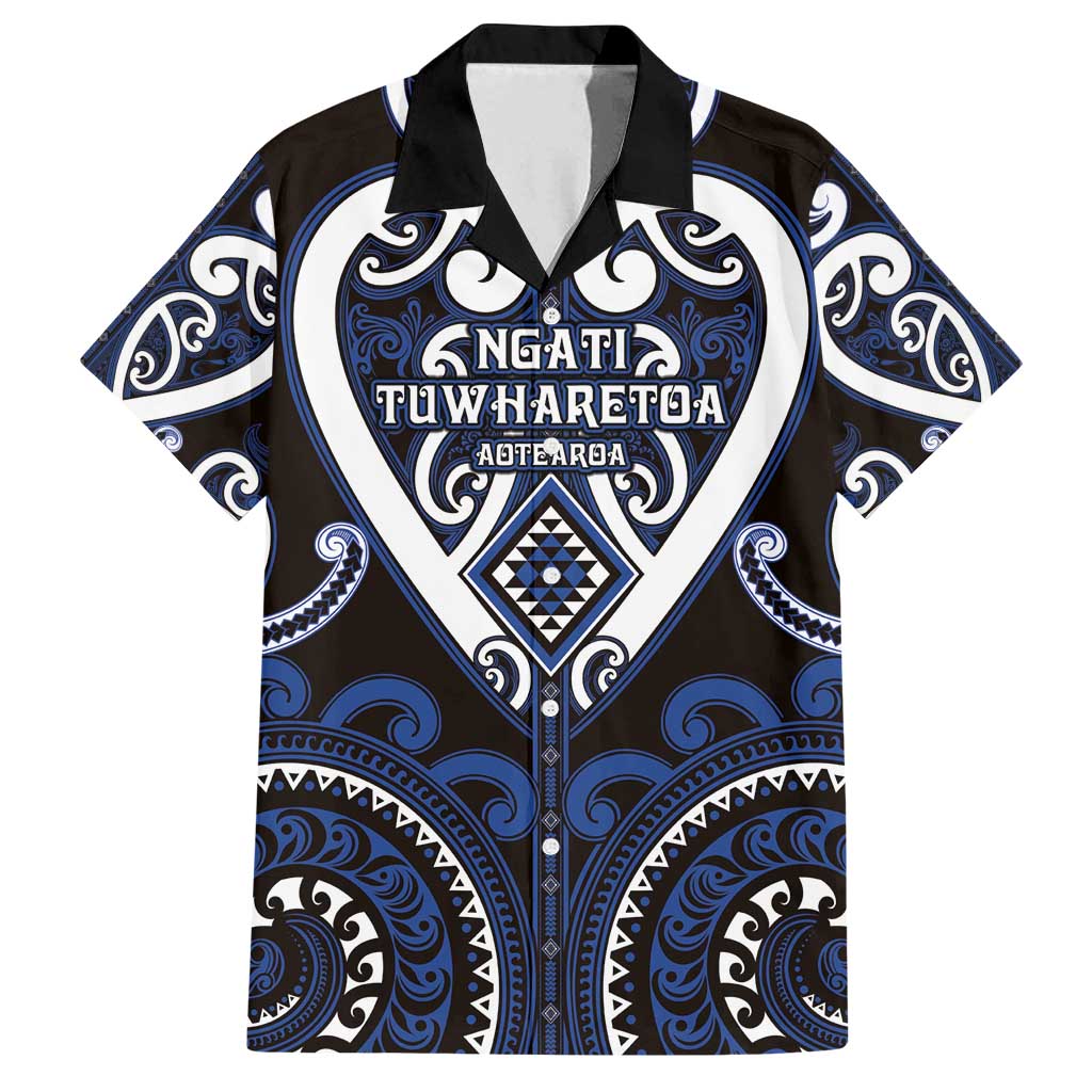 Custom Aotearoa Ngati Tuwharetoa Family Matching Summer Maxi Dress and Hawaiian Shirt Maori Tribal Pattern LT05 Dad's Shirt - Short Sleeve Navy - Polynesian Pride