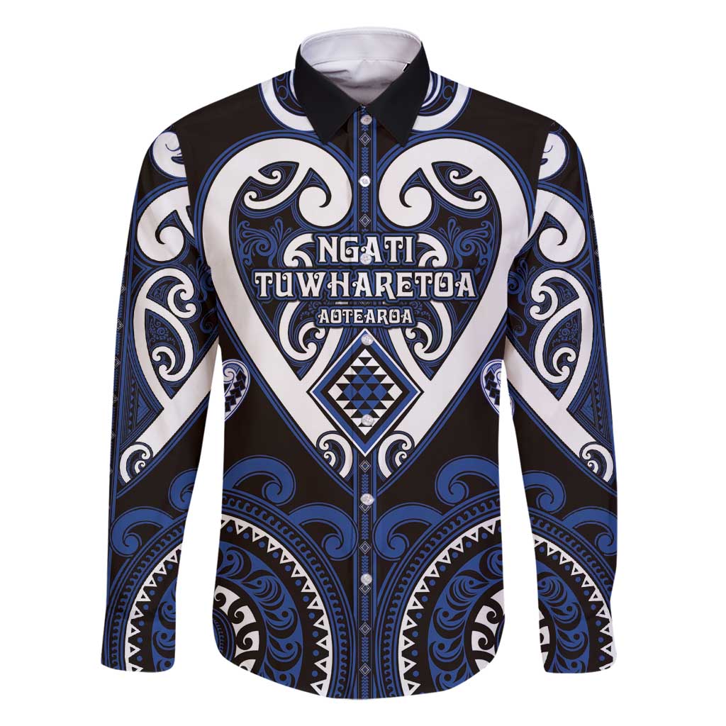 Custom Aotearoa Ngati Tuwharetoa Family Matching Summer Maxi Dress and Hawaiian Shirt Maori Tribal Pattern LT05 Dad's Shirt - Long Sleeve Navy - Polynesian Pride