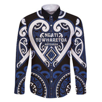 Custom Aotearoa Ngati Tuwharetoa Family Matching Summer Maxi Dress and Hawaiian Shirt Maori Tribal Pattern LT05 Dad's Shirt - Long Sleeve Navy - Polynesian Pride