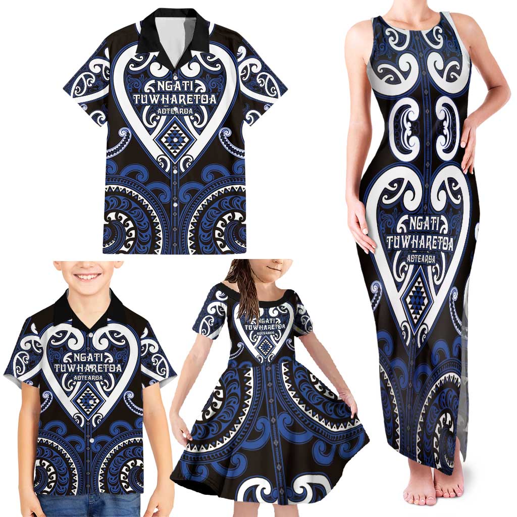 Custom Aotearoa Ngati Tuwharetoa Family Matching Tank Maxi Dress and Hawaiian Shirt Maori Tribal Pattern