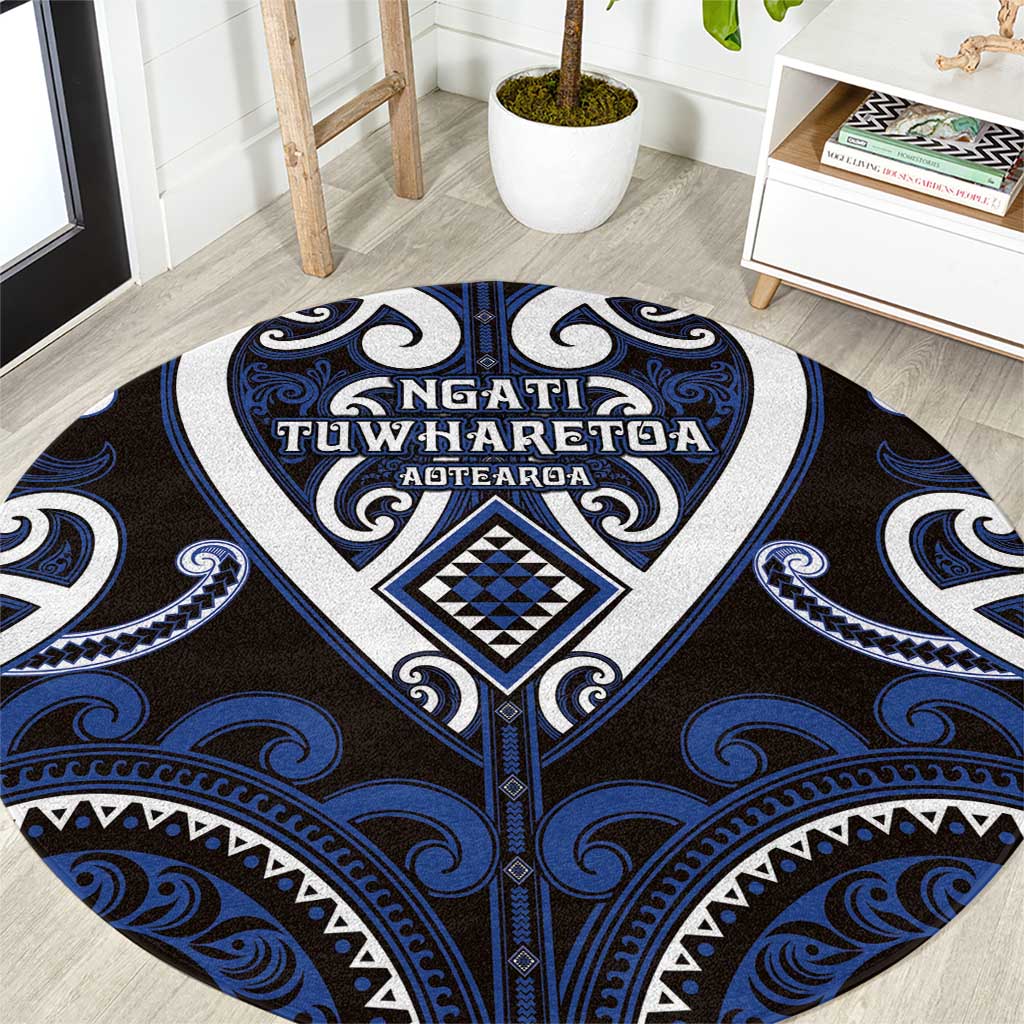 Aotearoa Ngati Tuwharetoa Round Carpet Maori Tribal Pattern LT05 Navy - Polynesian Pride