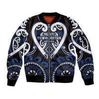 Custom Aotearoa Ngati Tuwharetoa Sleeve Zip Bomber Jacket Maori Tribal Pattern