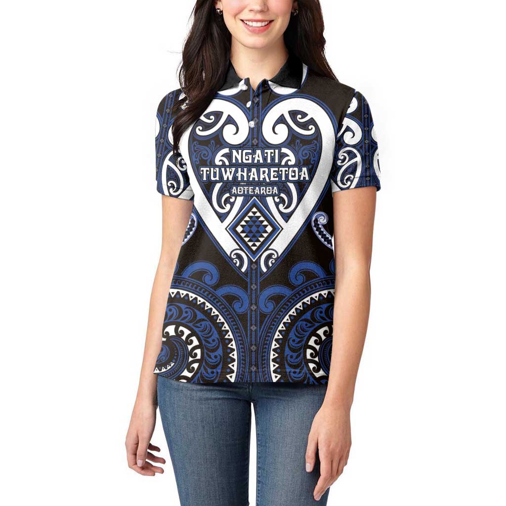 Custom Aotearoa Ngati Tuwharetoa Women Polo Shirt Maori Tribal Pattern