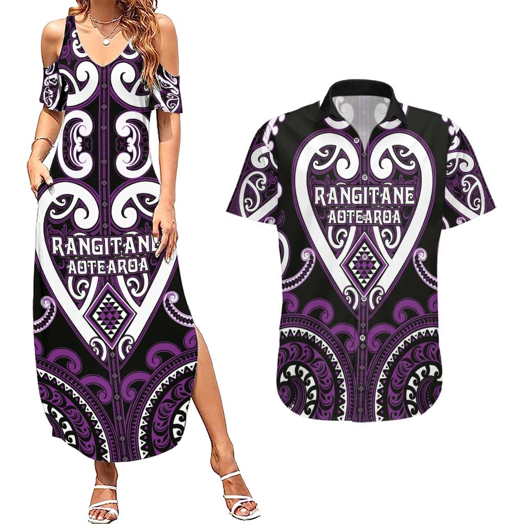 Custom Aotearoa Rangitane Couples Matching Summer Maxi Dress and Hawaiian Shirt Maori Tribal Pattern