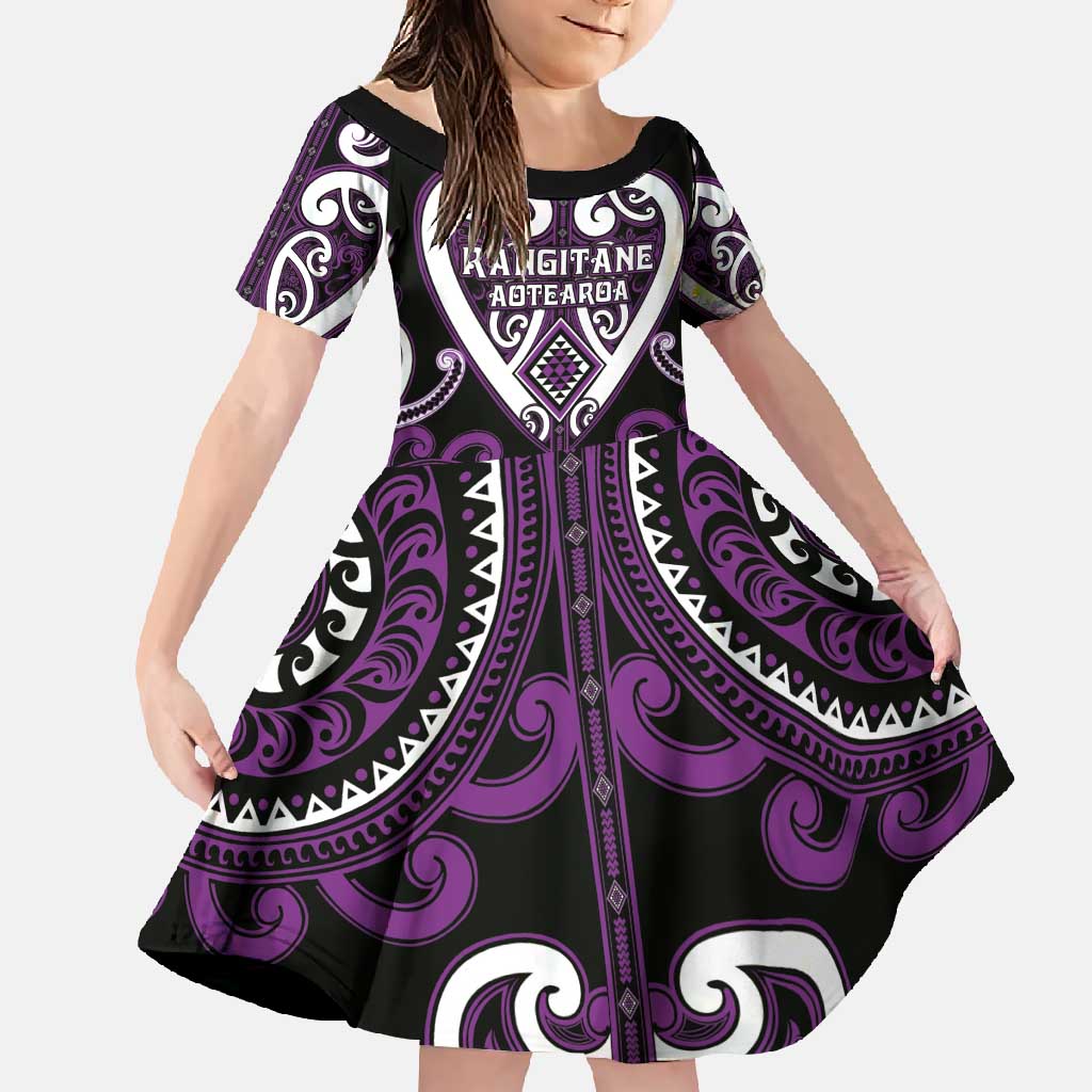 Custom Aotearoa Rangitane Family Matching Mermaid Dress and Hawaiian Shirt Maori Tribal Pattern LT05 Daughter's Dress Purple - Polynesian Pride